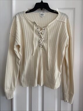 BKE Cream Cozy Lace-Up Knit Women's long sleeve oversized sweater top Women’s S